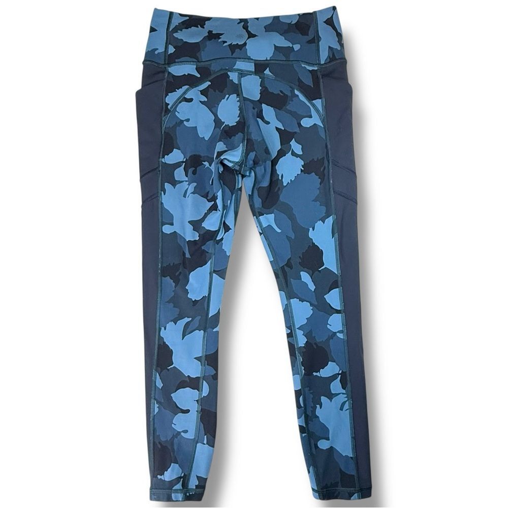 Athleta All In Blue Camo Stash Pocket High Rise Leggings Size S Athleisure
